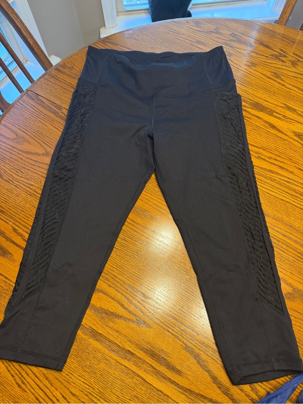Women’s Black Active Capri Leggings with Side Mesh Panels